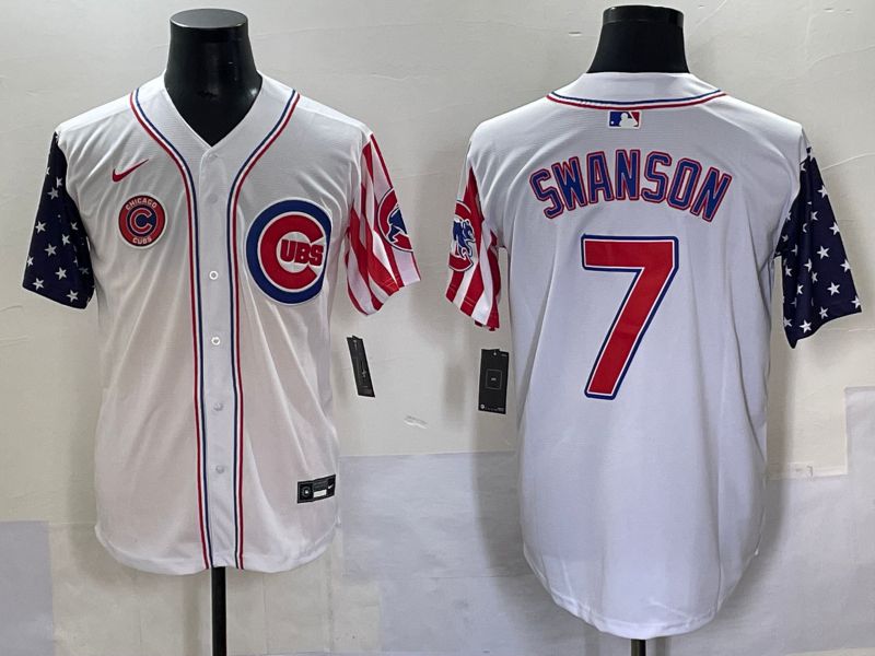Men 2025 Chicago Cubs #7 Swanson White a generation of national flags Joint Name Nike MLB Jersey style 46->chicago cubs->MLB Jersey